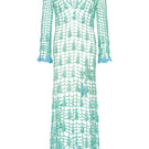 Andreeva aqua marine handmade maxi cover-up and dress, front view showing flowing fabric and elegant design.
