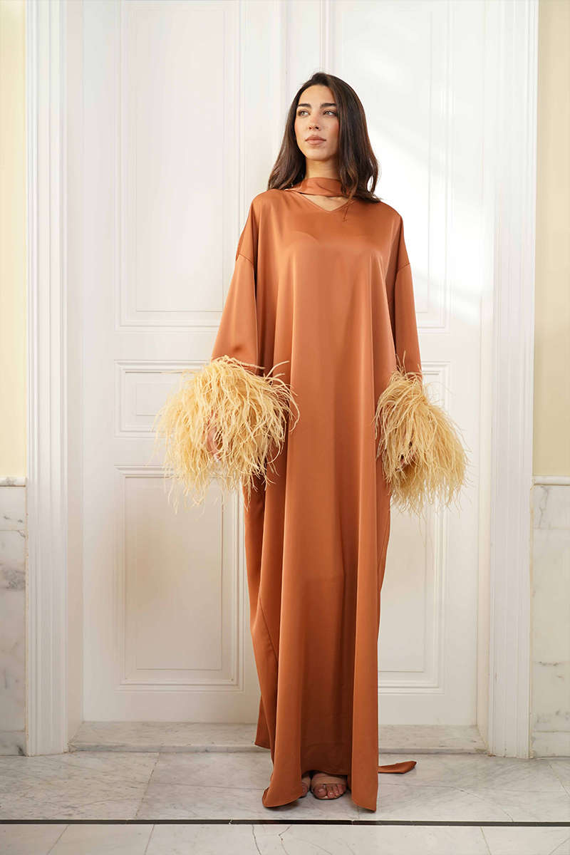 CULT MIA X JOANNA ANDRAOS THE AMBER SILK-EFFECT GOWN