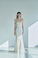 JINSUN botanical embellished ivory cupro gown with front view, featuring intricate details and elegant fabric for formal occasions.