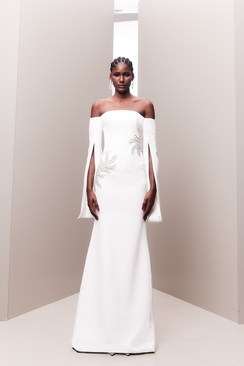 CRYSTAL EMBELLISHED OFF-SHOULDER BRIDAL GOWN - CULT MIA