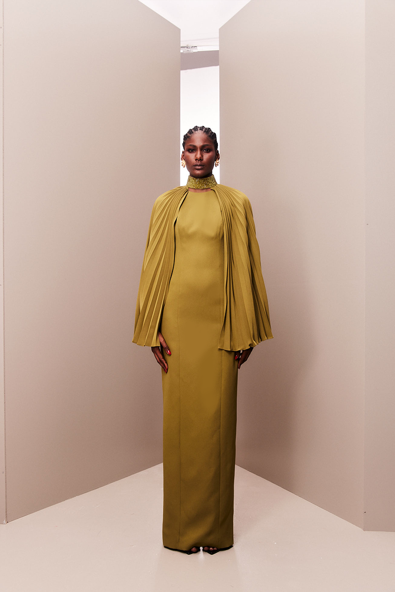 ANIS PLEATED DETACHABLE CAPE MAXI DRESS - CULT MIA