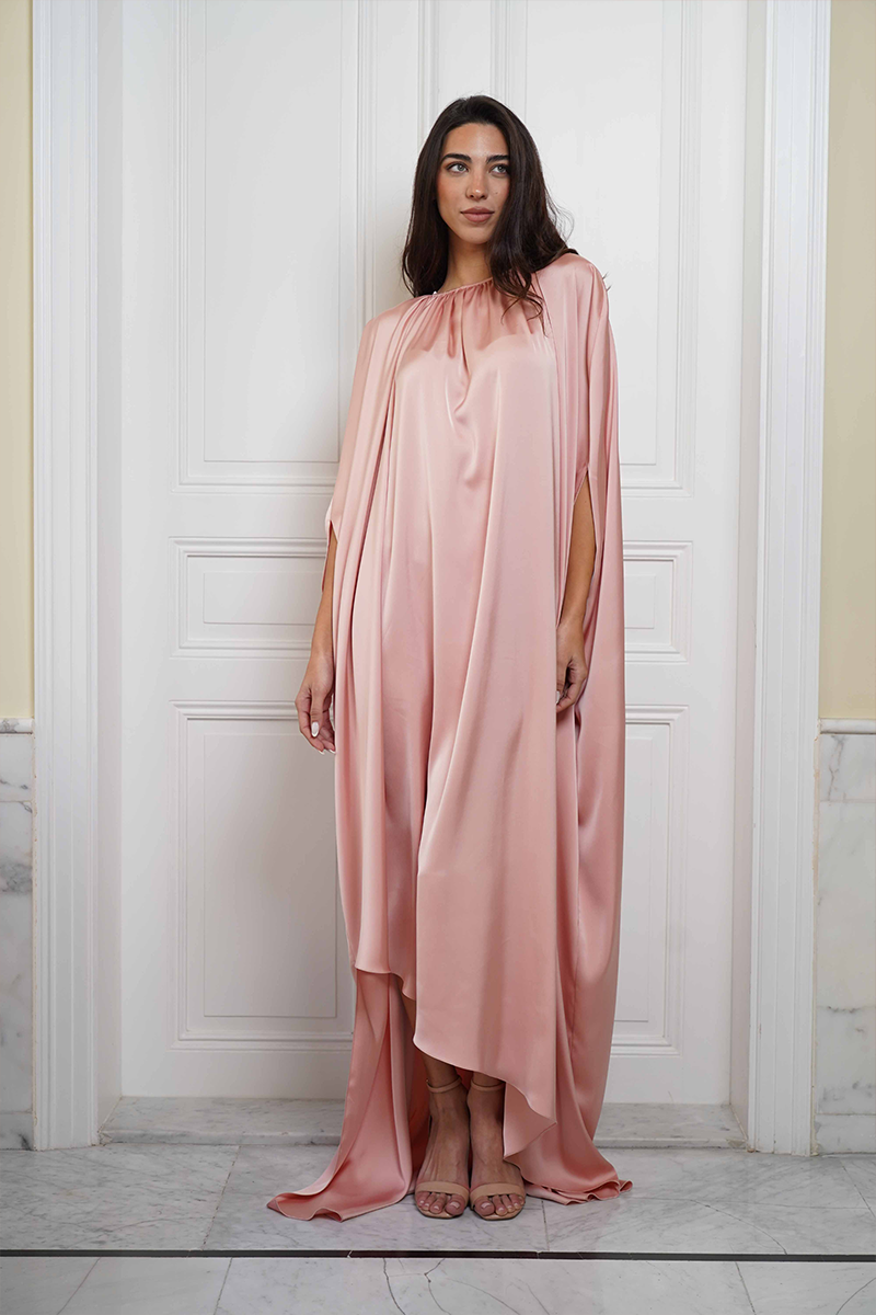 silk nude dress Cowl Neck Nude Satin Gown