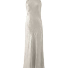 Aisl champagne halter maxi dress with matching scarf, front view showcasing elegant flowy fabric and stylish design.