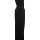 CEM side cutout slit maxi dress shown from the front, featuring a stylish slit and cutout details in a sleek, elegant design.