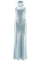 Front view of Aisl Celeste Crisscross Maxi Dress in ice blue, featuring a flowing design and elegant crisscross details.