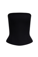 Black BALYKINA double corset top with front closure, featuring structured design and adjustable straps, worn as a stylish fashion top.
