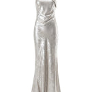Aisl Celeste Crisscross Ivory Maxi Dress front view featuring a flowing fabric, crisscross bodice, and elegant maxi length.