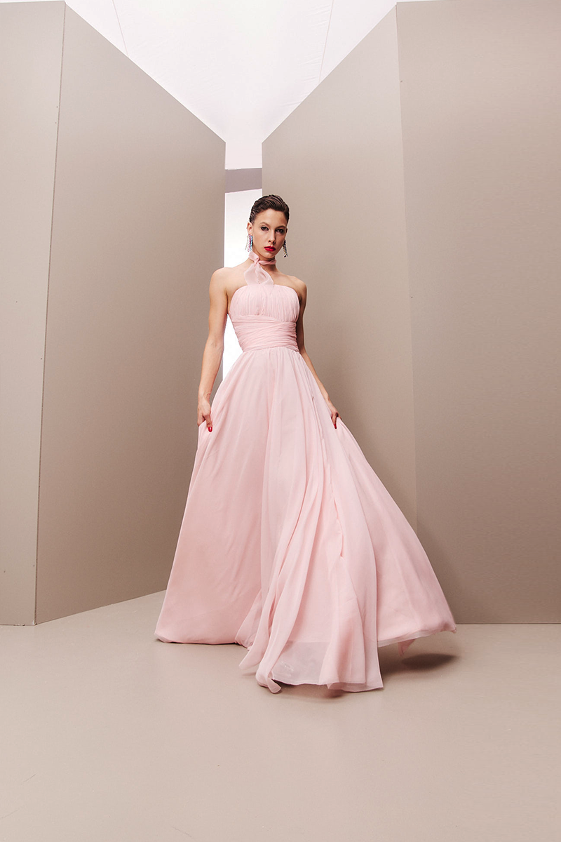 POWDER PINK CORSET DRAPED GOWN - CULT MIA