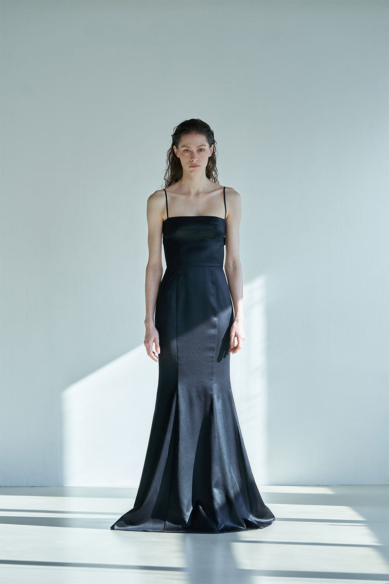 WOOL SILK EVENING GOWN IN BLACK - CULT MIA