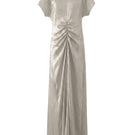 Aisl ivory ruched center column gown with a fitted bodice and elegant draping, displayed from the front view.