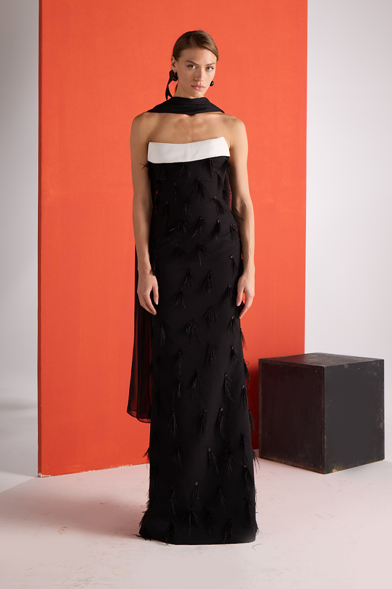 BLACK FEATHER CORSET GOWN | CULT MIA | Joanna Andraos BLACK FEATHER CORSET GOWN | CULT MIA | Joanna Andraos