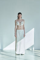 JINSUN ivory tweed Pappus applique bra top with front view, showcasing textured fabric and stylish design.