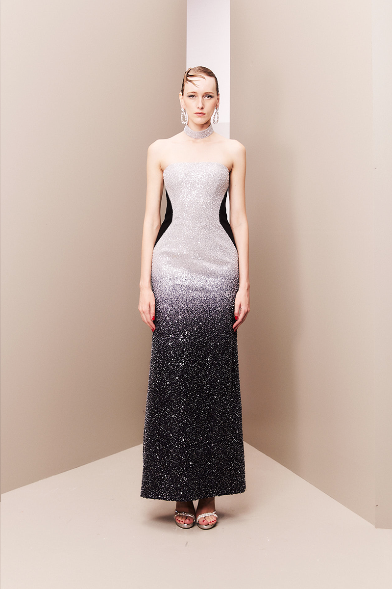ETHEREAL OMBRE FULLY EMBROIDERED STRAPLESS DRESS - CULT MIA
