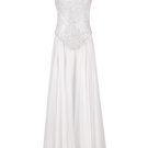 Joanna Andraos white corset top and matching palazzo trouser co-ord set, front view showcasing fitted corset and wide-leg trousers.