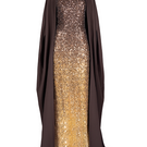Joanna Andraos Cult Mia X gown with corset bodice and detachable cape, front view of elegant gown with intricate detailing.