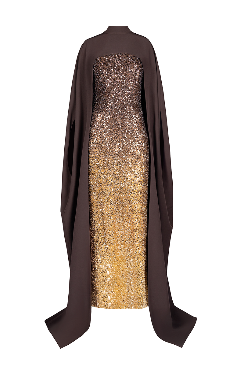 CULT MIA X JOANNA ANDRAOS CORSET DRESS WITH DETACHABLE CAPE