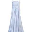 Baby blue strapless gown with matching scarf by Joanna Andraos, shown from the front in a stylish, elegant design.