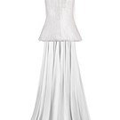 Joanna Andraos white strapless top and skirt co-ords set with matching scarf, shown from the front.