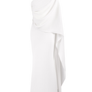 White crepe maxi dress with scarf detail by Joanna Andraos, shown from the front in this elegant fashion image.