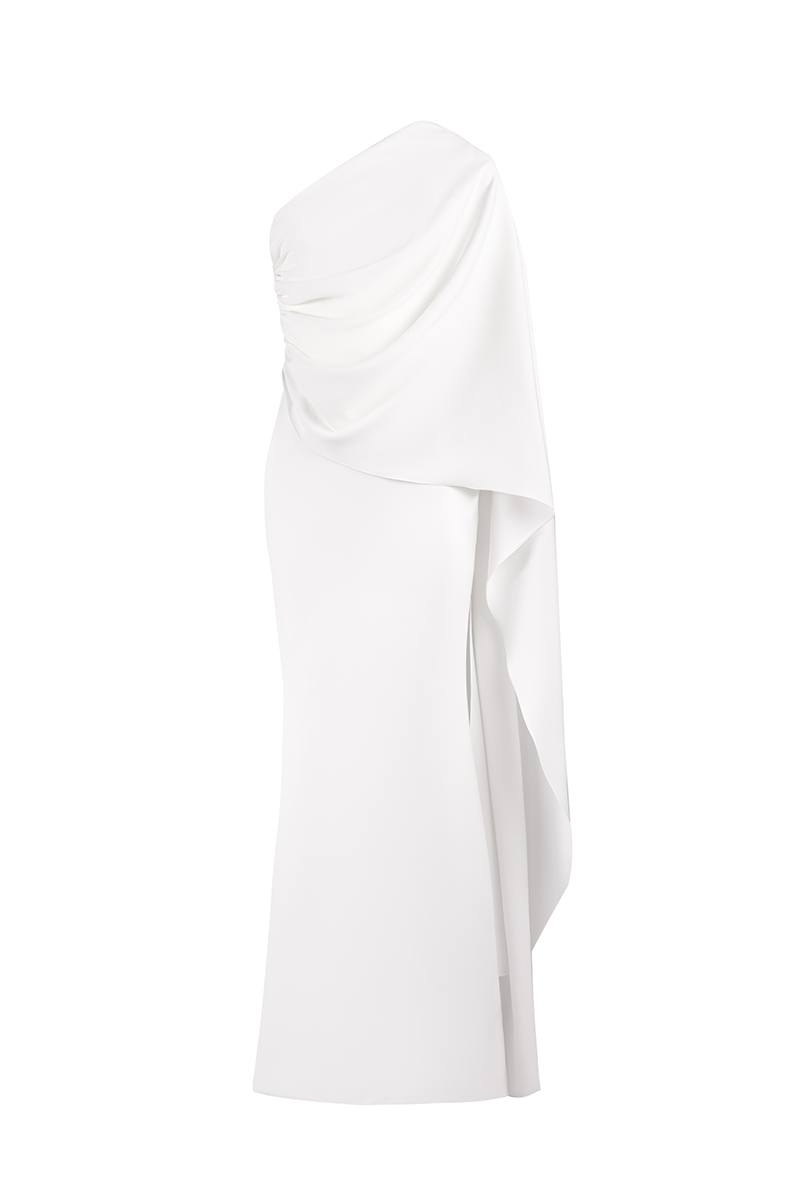CREPE DRESS WITH SCARF IN WHITE - CULT MIA