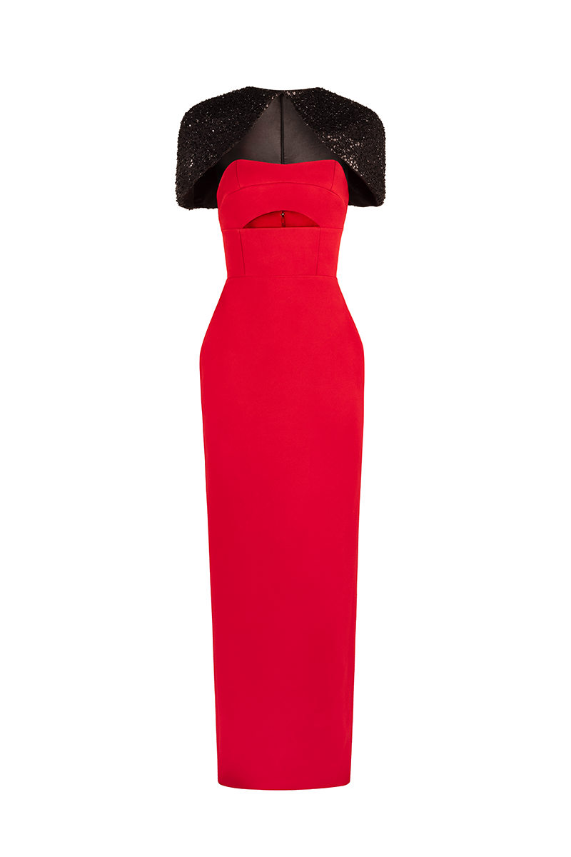 STRAPLESS TUBE DRESS WITH CAPE IN RED - CULT MIA