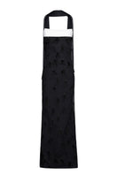 Black feather corset gown by Joanna Andraos, front view showcasing elegant feather details and fitted silhouette.