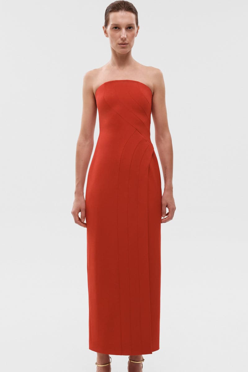RED BRAID CORSET MAXI DRESS - CULT MIA
