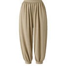 Delegan Olive Flow Pants displayed on a ghost mannequin, showcasing relaxed fit and lightweight fabric for casual wear.