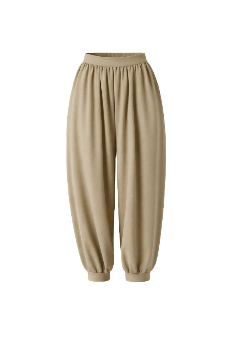 Delegan Olive Flow Pants displayed on a ghost mannequin, showcasing relaxed fit and lightweight fabric for casual wear.