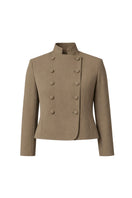 Front view of a DELEGAN crop wool blazer on a ghost mannequin, showcasing its tailored fit and classic design.