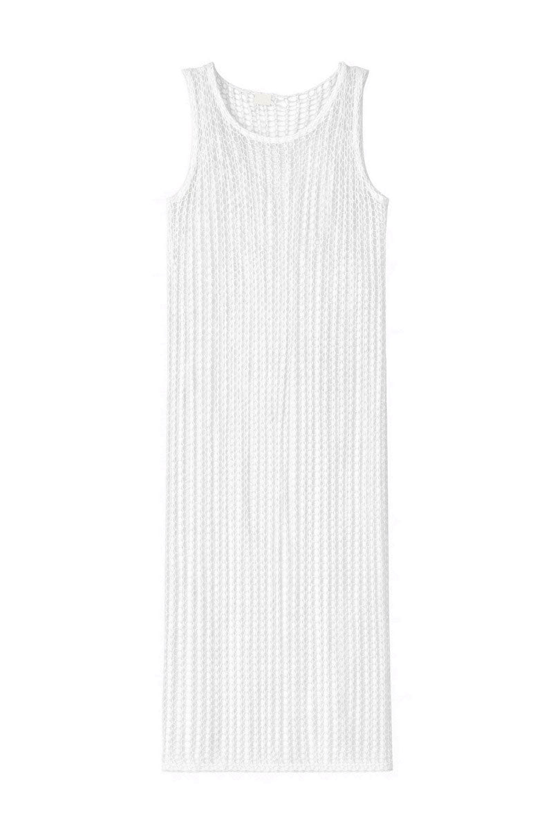 Soft skin long sheer knit top by DELEGAN displayed on a ghost mannequin, showcasing lightweight, transparent fabric and long sleeves.