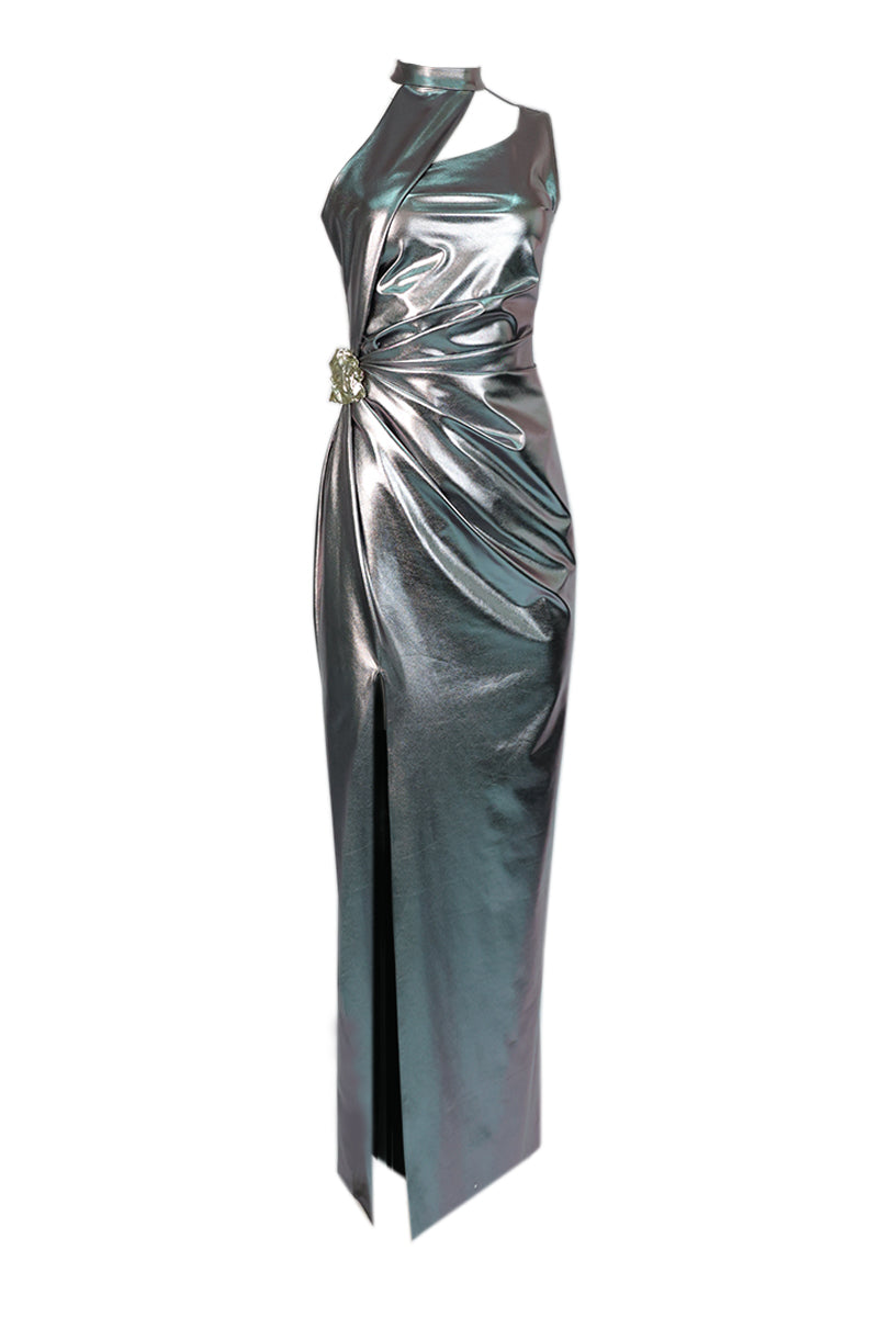 GLIMMERING ONE-SHOULDER METALLIC DRESS - CULT MIA