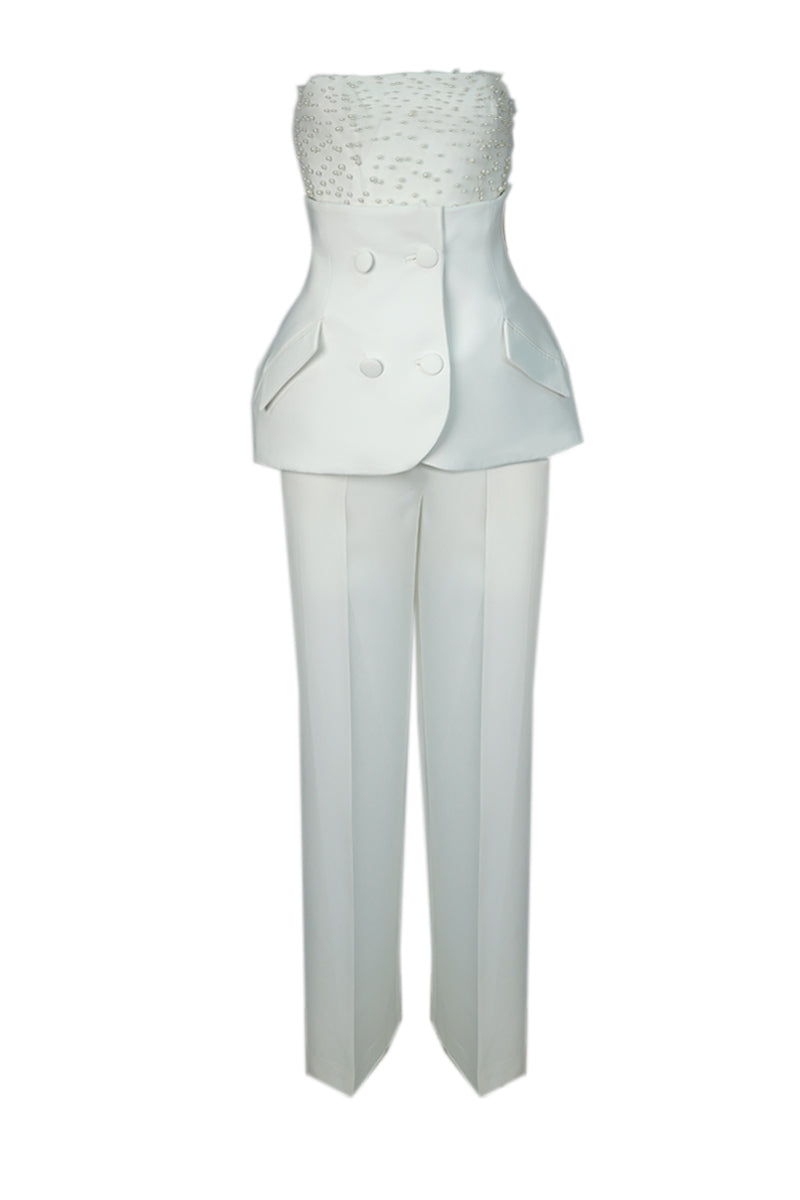 PEARL EMBELLISHED HOURGLASS BRIDAL THREE-PIECE SET - CULT MIA