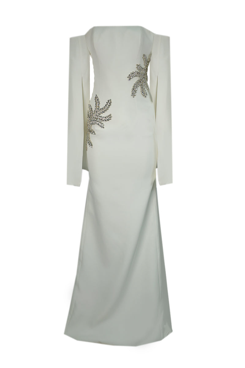 CRYSTAL EMBELLISHED OFF-SHOULDER BRIDAL GOWN - CULT MIA