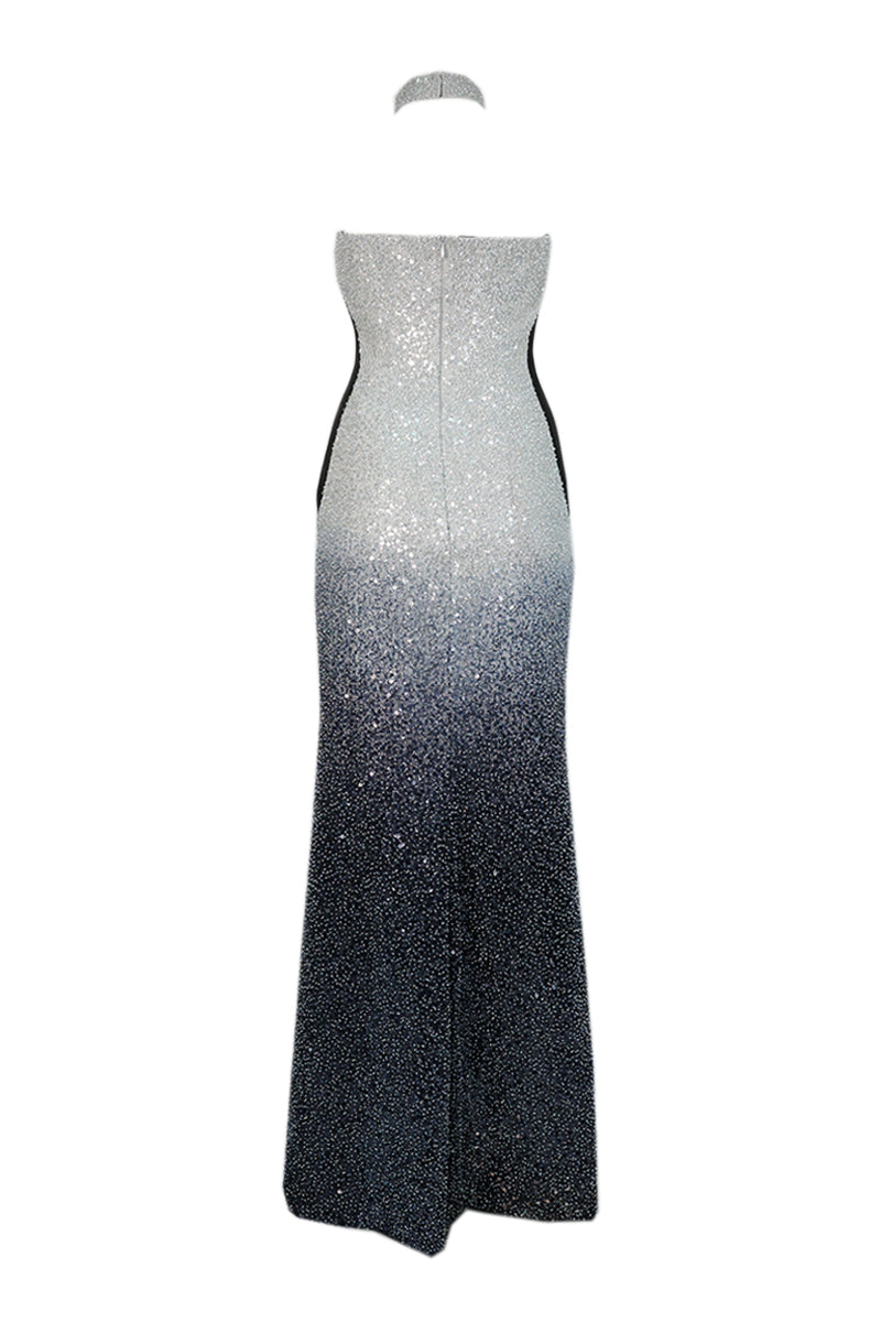 ETHEREAL OMBRE FULLY EMBROIDERED STRAPLESS DRESS - CULT MIA