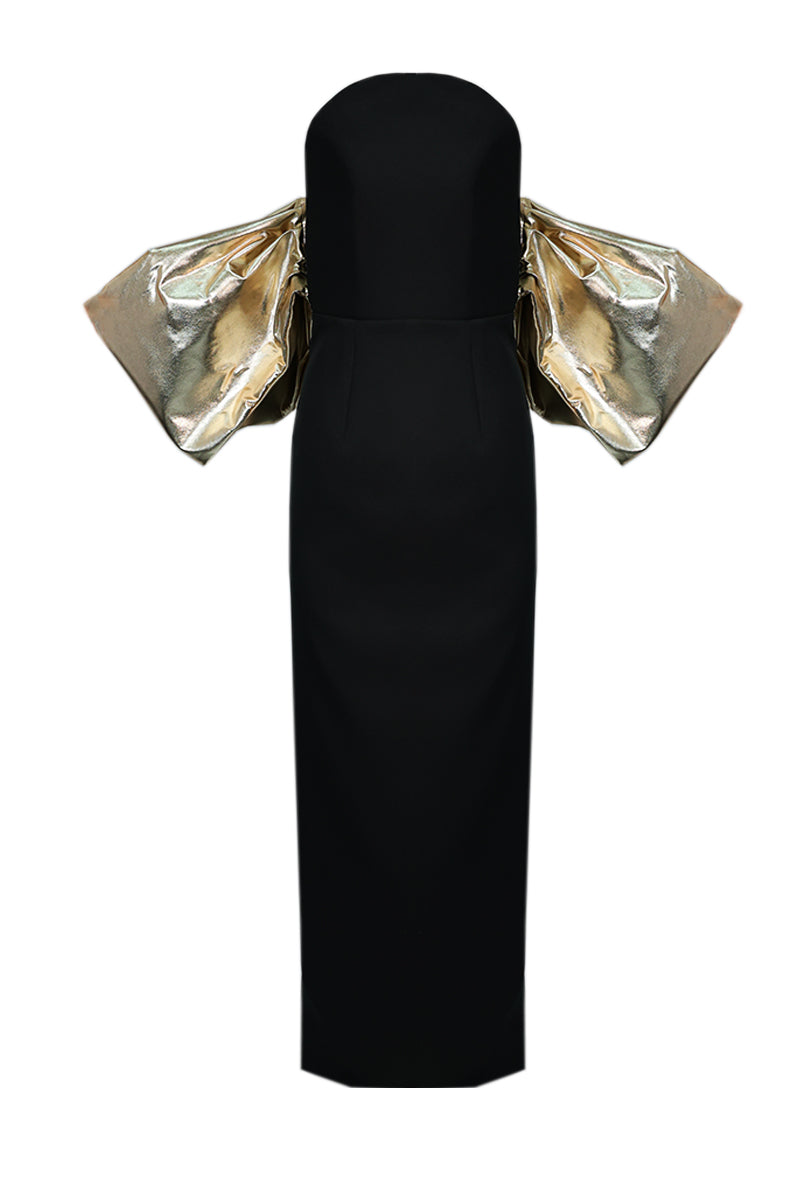 METALLIC-SLEEVED CIRCULAR BODICE DRESS - CULT MIA