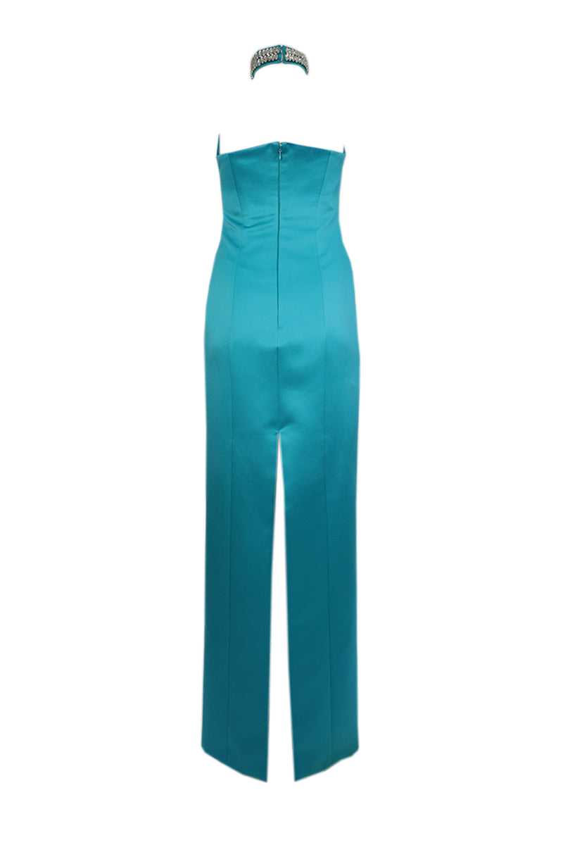 CORSET GOWN WITH BEDAZZLED CHOKER ACCENT - CULT MIA