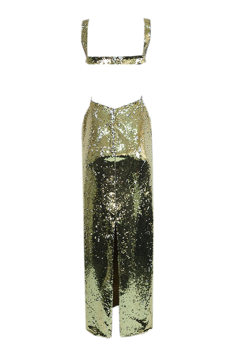 GOLDEN SEQUINED BACKLESS DRESS - CULT MIA