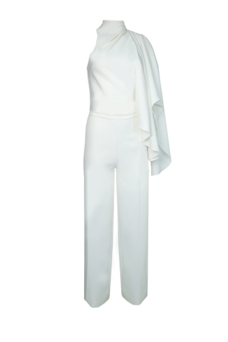 ASYMMETRICAL ONE-SHOULDER DRAPED BRIDAL TWO-PIECE SET - CULT MIA