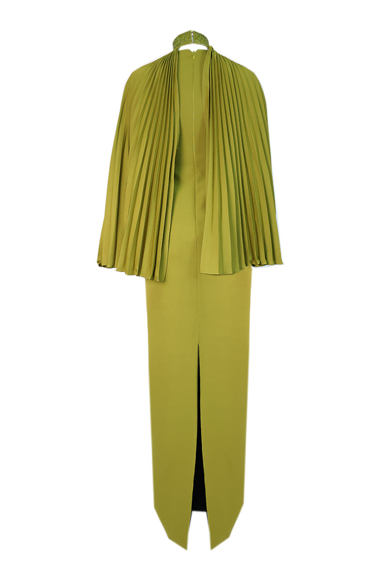 pleated cape maxi dress Coast Women's Cape Sleeve Sweetheart Neckline Pleated Maxi Dress in Chartreuse | Size: 8