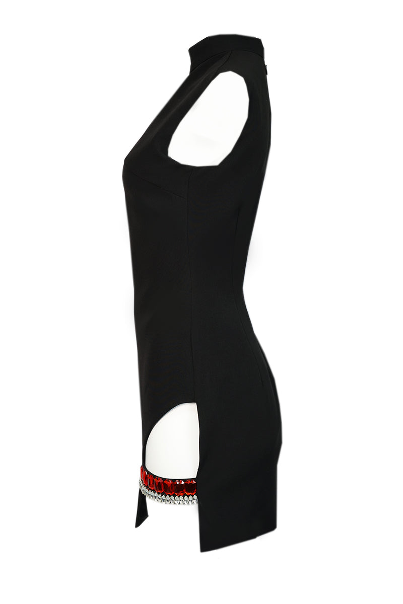 BLACK CRYSTAL ACCENTS CUT-OUT MINI DRESS - CULT MIA