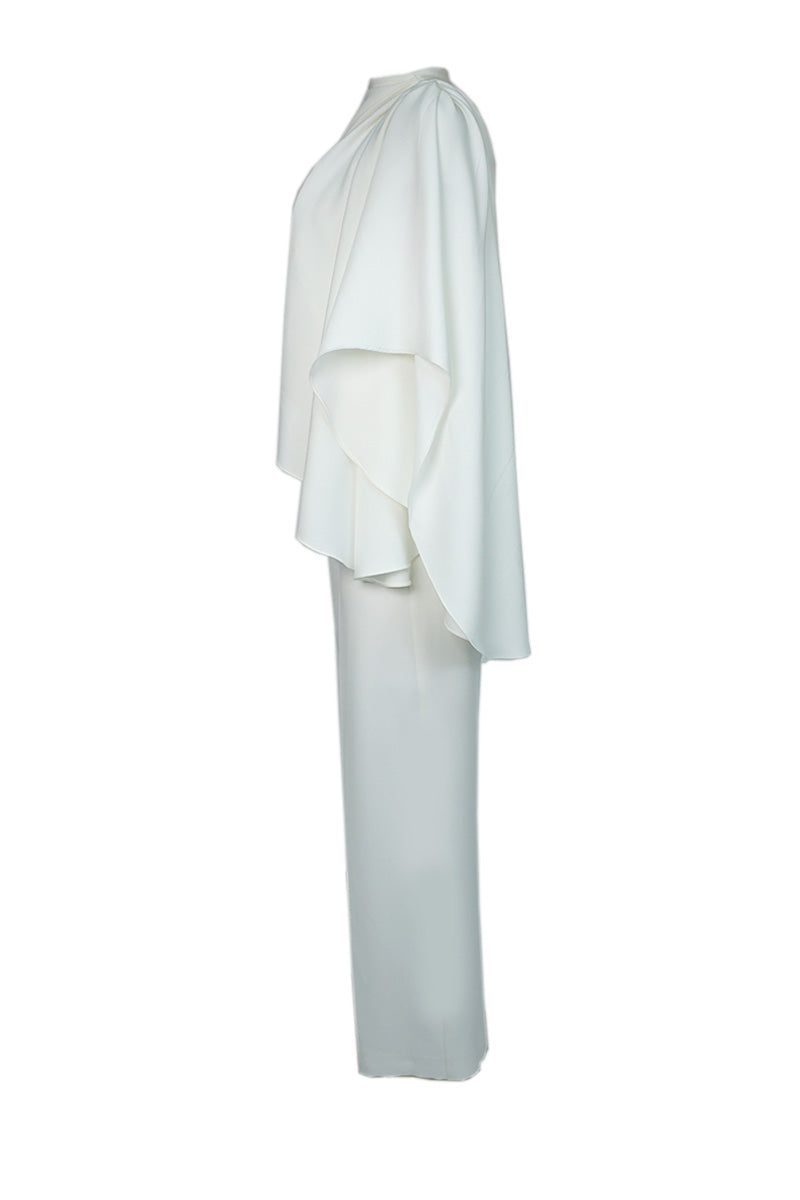 ASYMMETRICAL ONE-SHOULDER DRAPED BRIDAL TWO-PIECE SET - CULT MIA