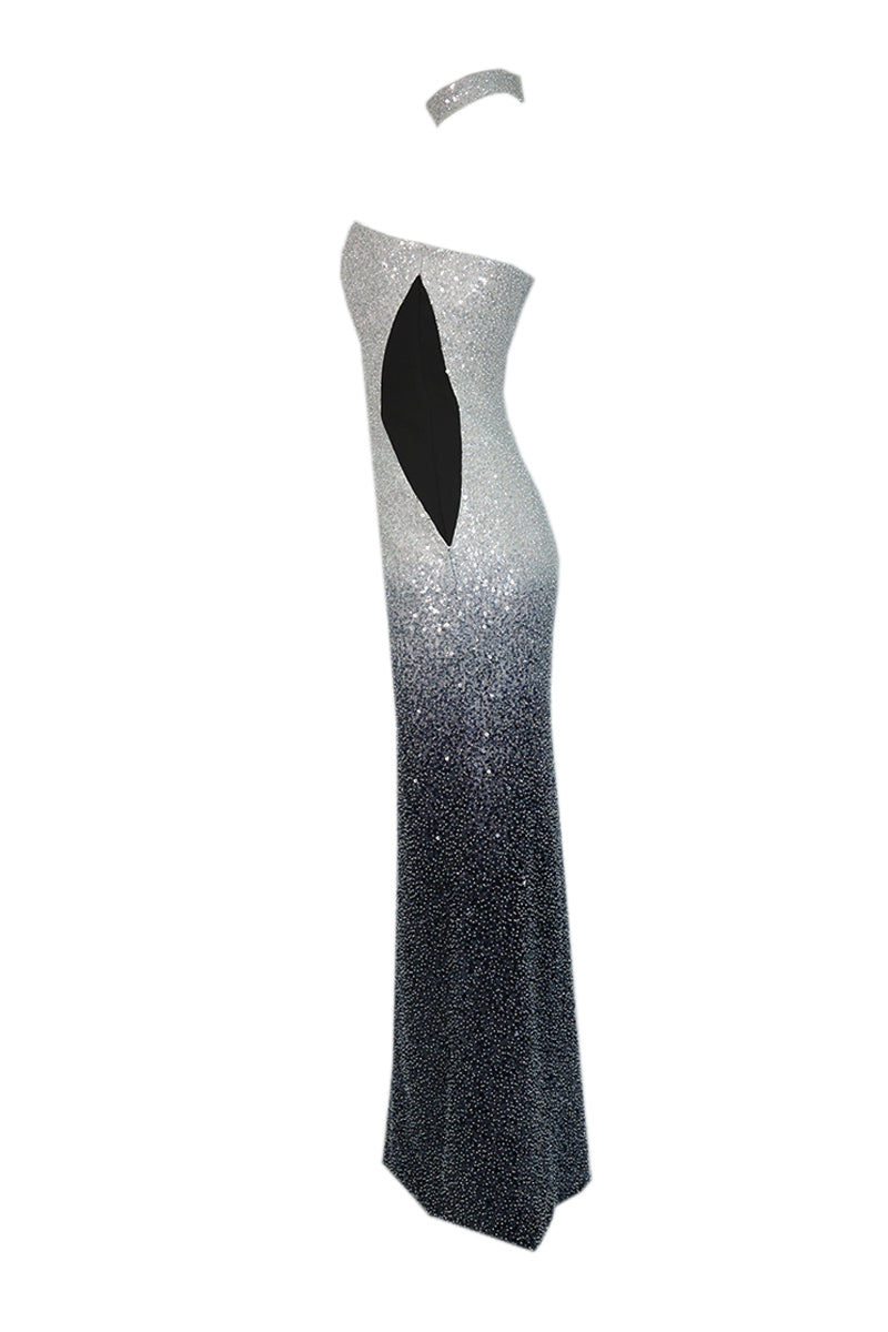 ETHEREAL OMBRE FULLY EMBROIDERED STRAPLESS DRESS - CULT MIA