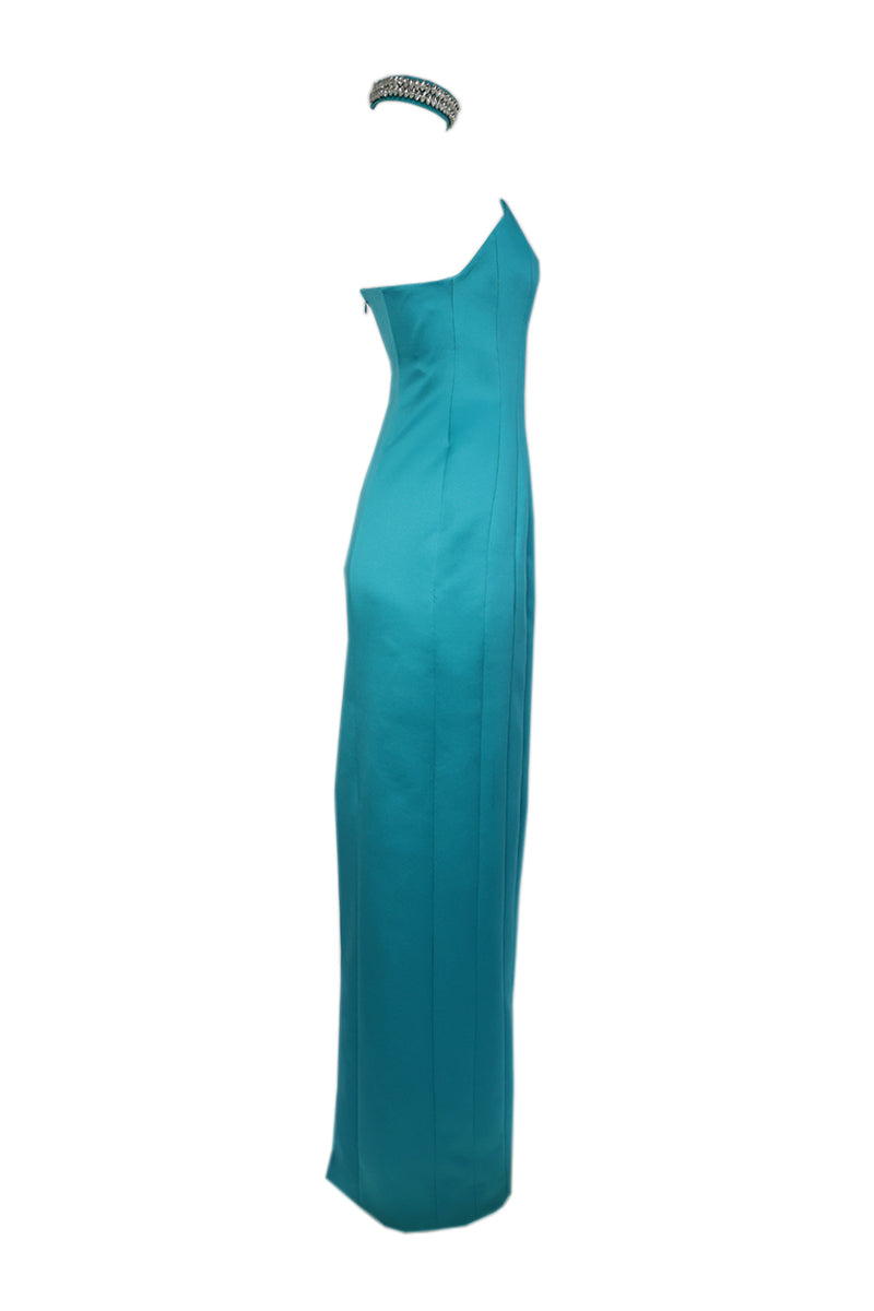CORSET GOWN WITH BEDAZZLED CHOKER ACCENT - CULT MIA