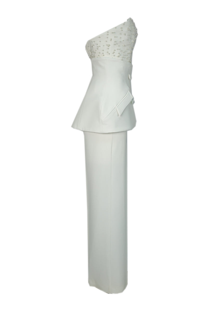 PEARL EMBELLISHED HOURGLASS BRIDAL THREE-PIECE SET - CULT MIA