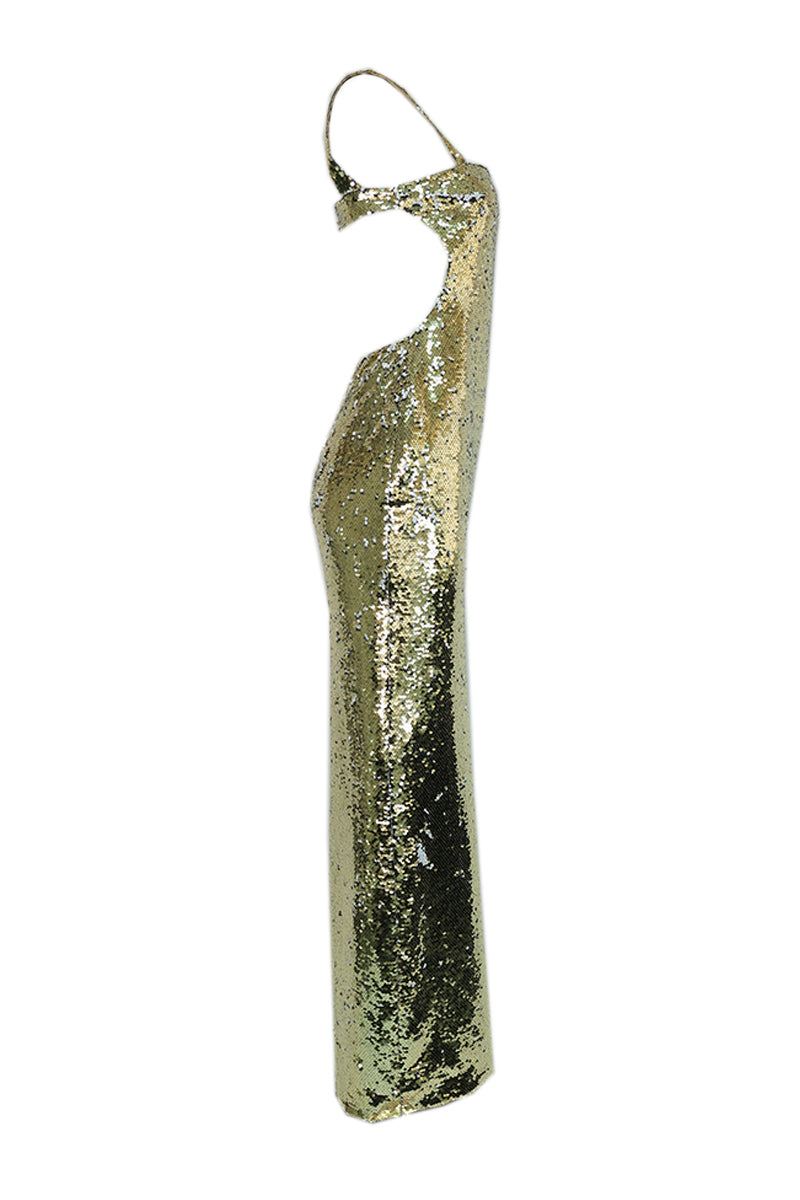 GOLDEN SEQUINED BACKLESS DRESS - CULT MIA