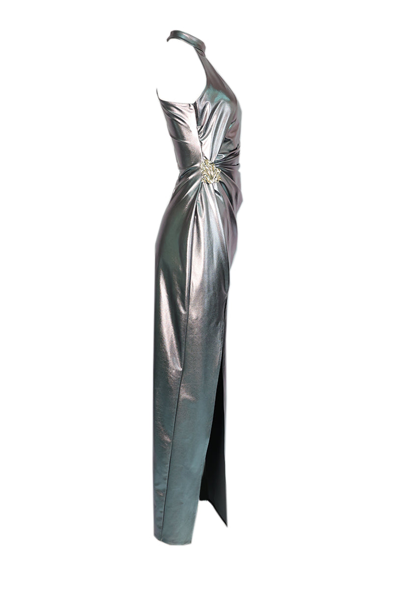 GLIMMERING ONE-SHOULDER METALLIC DRESS - CULT MIA
