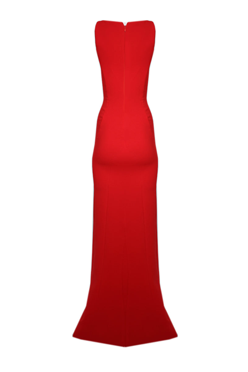 RED BOATNECK MAXI DRESS - CULT MIA