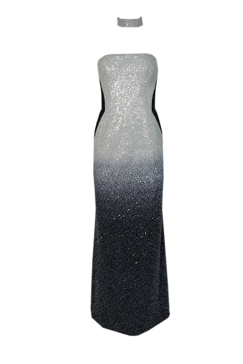 ETHEREAL OMBRE FULLY EMBROIDERED STRAPLESS DRESS - CULT MIA