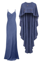 Mastani Fiza embellished cape and Mastani maxi slip co-ords set, featuring a detailed embroidered cape and elegant maxi slip.